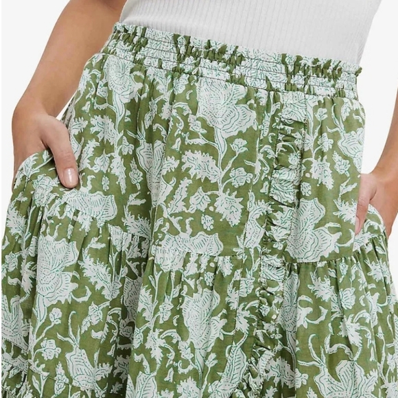 Maje Jitale‎ Floral Printed Ruffled Midi Skirt Size XL Cottagecore Travel Twee - Picture 7 of 16